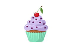 Purple berry topped cupcake with cherry and green wrapper ve Product Image 1
