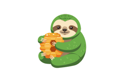 Sloth hugging honeycomb vector illustration with green and o Product Image 1