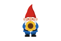 Garden gnome holding large sunflower bright colors vector il Product Image 1