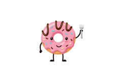 Cute pink frosted donut character with sprinkles holding for Product Image 1