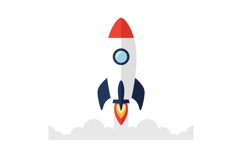 Rocket launching with red nose cone and blue fins illustrati Product Image 1
