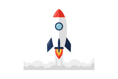 Rocket launching with red nose cone and blue fins vector ill Product Image 1