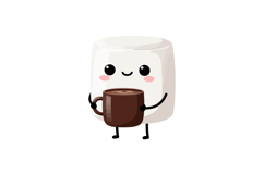 Cute marshmallow character holding brown coffee cup adorable Product Image 1