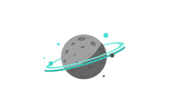 Gray cratered planet with turquoise rings and orbiting moons Product Image 1