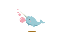 Cute blue narwhal blowing pink bubbles vector illustration w Product Image 1