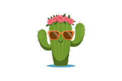 Happy green cactus with pink flowers wearing orange sunglass Product Image 1