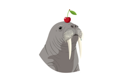 Walrus with Cherry on Head Cute Animal Illustration Vector A Product Image 1