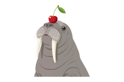 Walrus balancing red cherry on head cute animal illustration Product Image 1