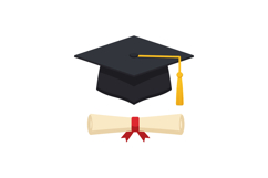 Graduation cap with yellow tassel and diploma scroll tied wi Product Image 1
