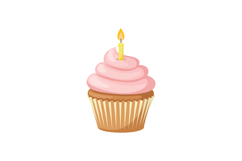 Birthday cupcake with pink frosting and lit candle celebrati Product Image 1