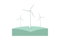 Wind turbines generating renewable energy on green hill land Product Image 1