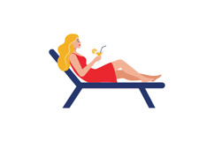 Woman lounging on a deck chair in a red dress enjoying a ref Product Image 1