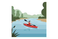 A person kayaking on a serene river surrounded by lush green Product Image 1
