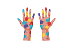 Colorful painted hands showcasing creativity in a flat desig Product Image 1