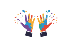 Colorful hands splattered with paint in a playful and creati Product Image 1