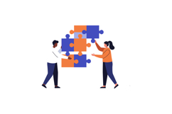 Two people collaboratively assembling colorful puzzle pieces Product Image 1