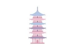 Traditional Asian pagoda design in soft pastel colors with f Product Image 1