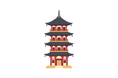 Traditional Asian pagoda with intricate details in flat desi Product Image 1