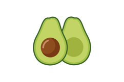 Two halves of a ripe avocado with a brown pit in a flat, min Product Image 1