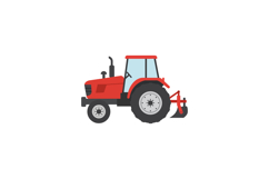 Red tractor with black wheels and plow in flat design vector Product Image 1
