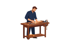 Carpenter shaping wood at workbench in flat vector art style Product Image 1