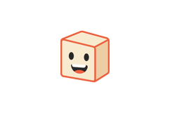 Happy smiling cube character with a playful expression in fl Product Image 1