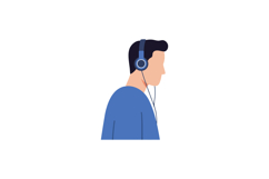 Young man wearing blue headphones in flat design vector art Product Image 1