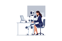 Professional woman collaborating with a humanoid robot at a Product Image 1