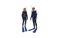 Two scuba divers in blue wetsuits engaged in underwater expl Product Image 1