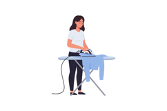 Woman ironing a blue shirt on an ironing board in flat vecto Product Image 1
