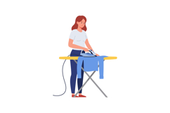 Woman standing at an ironing board using a steam iron in min Product Image 1