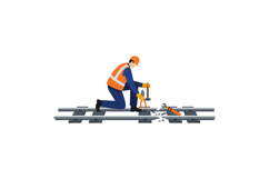 Railway worker repairing tracks with tools in flat vector il Product Image 1