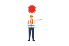 Construction worker in safety gear holding a stop sign in a Product Image 1