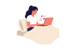 Woman working on a laptop in bed, minimalistic flat design v Product Image 1