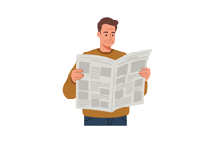 Man reading a newspaper in a casual sweater, flat vector ill Product Image 1