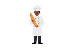 Chef holding a freshly baked baguette in a white uniform, fl Product Image 1