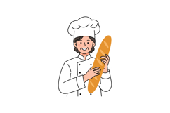 Happy chef holding a freshly baked baguette in minimal vecto Product Image 1