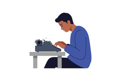Man focused on typing at a vintage typewriter in a minimal s Product Image 1