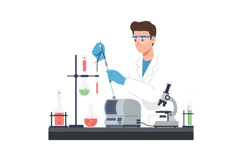 Scientist performing experiments in a lab with colorful liqu Product Image 1