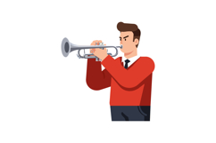Musician playing a silver trumpet in a vibrant red sweater f Product Image 1