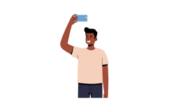 Young man smiling while taking a selfie in a minimal flat de Product Image 1