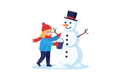A cheerful girl building a snowman in a winter landscape, mi Product Image 1