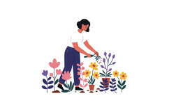 A woman tending to vibrant flowers in a colorful garden, fla Product Image 1