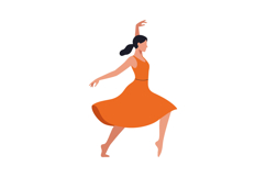 A graceful dancer in an orange dress twirling joyfully, show Product Image 1