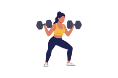 Strong woman lifting dumbbells in a dynamic pose, flat vecto Product Image 1