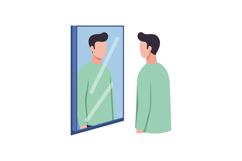 A man gazing thoughtfully into a mirror with a minimal and f Product Image 1