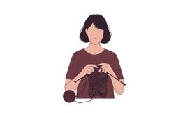 Woman knitting a cozy scarf in a minimal flat design vector Product Image 1