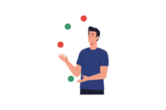 A man juggling colorful balls in a playful and cheerful atmo Product Image 1