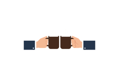 Two hands clinking brown coffee mugs in a friendly gesture, Product Image 1