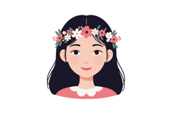 Young girl with long black hair wearing a floral crown in fl Product Image 1